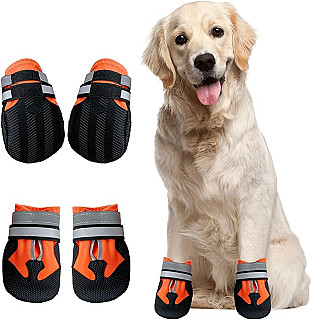 Leeko Dog Boots, Anti-Slip Dog Shoes with Reflective Strip M